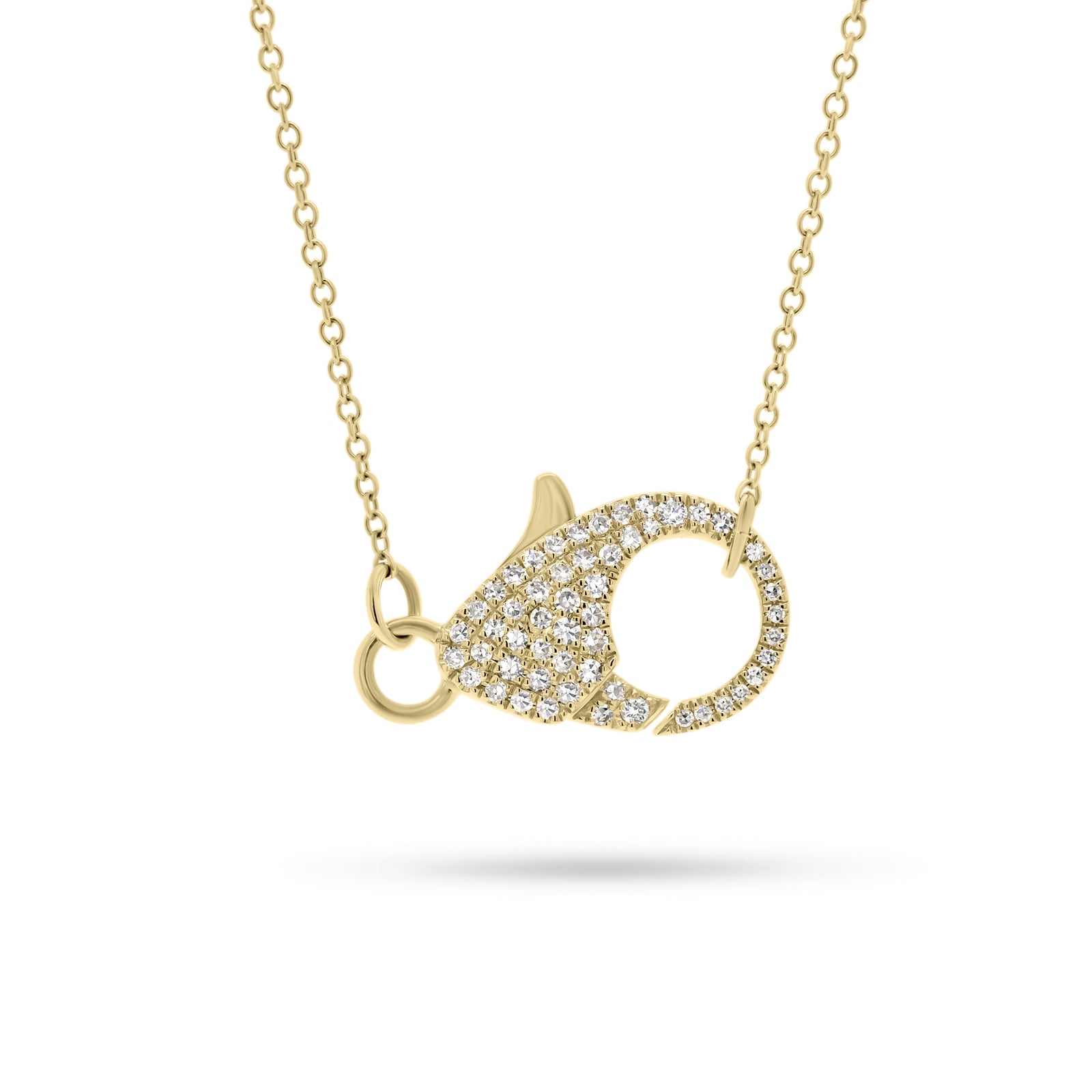 Diamond Lobster Claw Pendant  - 14K gold weighing 3.69 grams  - 57 round diamonds totaling 0.20 carats
