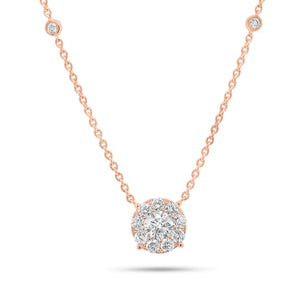 1.15 ct Halo Diamond Pendant Necklace with Diamond Chain - 18K gold weighing 4.67 grams  - 13 round diamonds weighing 0.61 carats  - 0.54 ct diamond, (GIA-graded F-color, SI1 clarity)