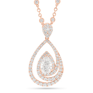 Diamond Teardrop Swirl Necklace  -18K gold weighing 4.76 grams  -69 round diamonds totaling 0.77 carats