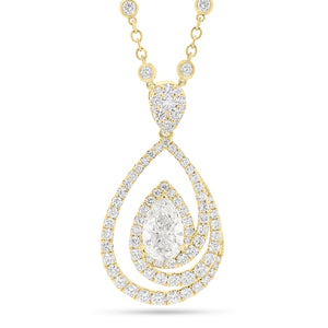 Diamond Teardrop Swirl Necklace  -18K gold weighing 4.76 grams  -69 round diamonds totaling 0.77 carats