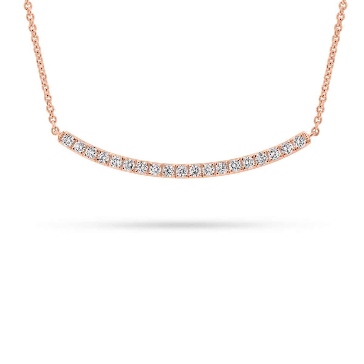 Diamond Curved Bar Necklace  - 18K gold weighing 4.12 grams  - 19 round diamonds totaling 0.40 carats