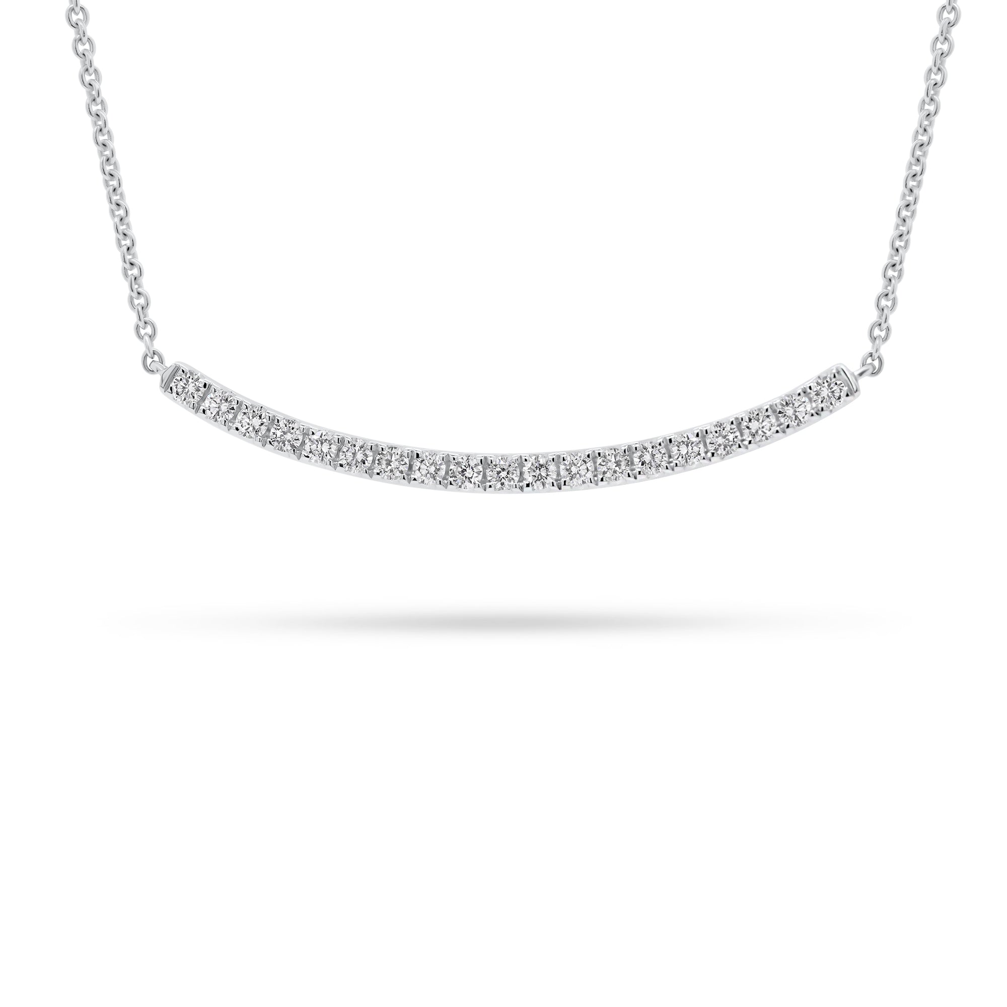Diamond Curved Bar Necklace  - 18K gold weighing 4.12 grams  - 19 round diamonds totaling 0.40 carats