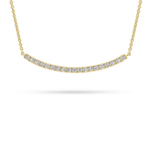 Diamond Curved Bar Necklace  - 18K gold weighing 4.12 grams  - 19 round diamonds totaling 0.40 carats