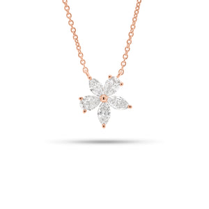 Pear and Marquise-Shaped Diamond Flower Pendant Necklace - 18K gold weighing 2.05 grams  - 2 pear-shaped diamonds weighing 0.21 carats  - 3 marquise-shaped diamonds weighing 0.24 carats