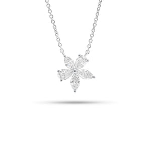 Pear and Marquise-Shaped Diamond Flower Pendant Necklace - 18K gold weighing 2.05 grams  - 2 pear-shaped diamonds weighing 0.21 carats  - 3 marquise-shaped diamonds weighing 0.24 carats