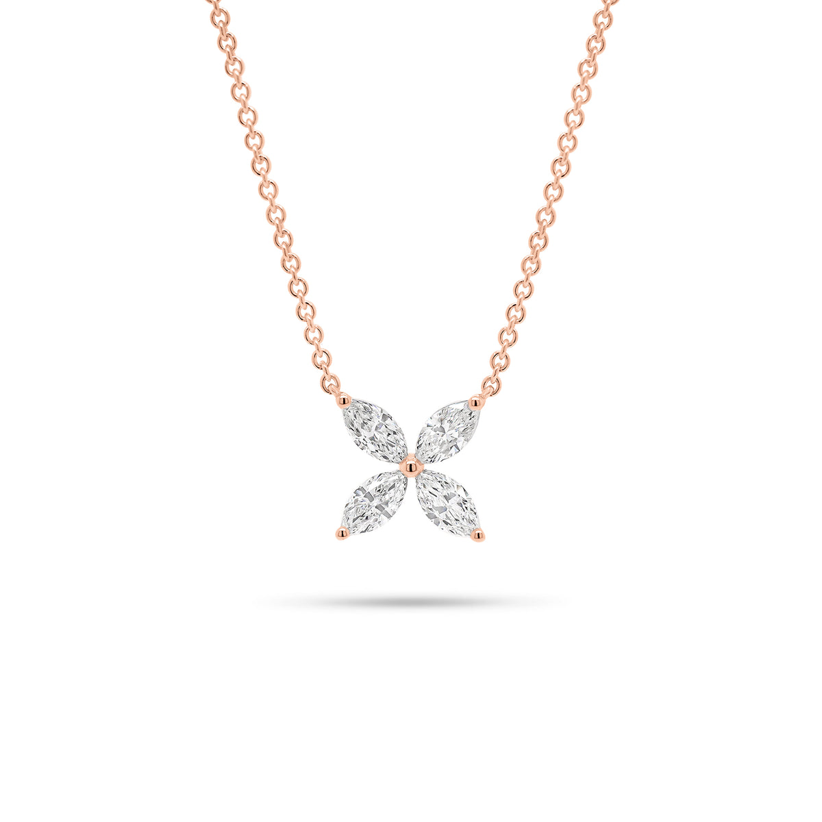 Marquise Diamond Simple Flower Pendant Necklace - 18K gold weighing 3.55 grams  - 4 marquise-shaped diamonds weighing 0.78 carats