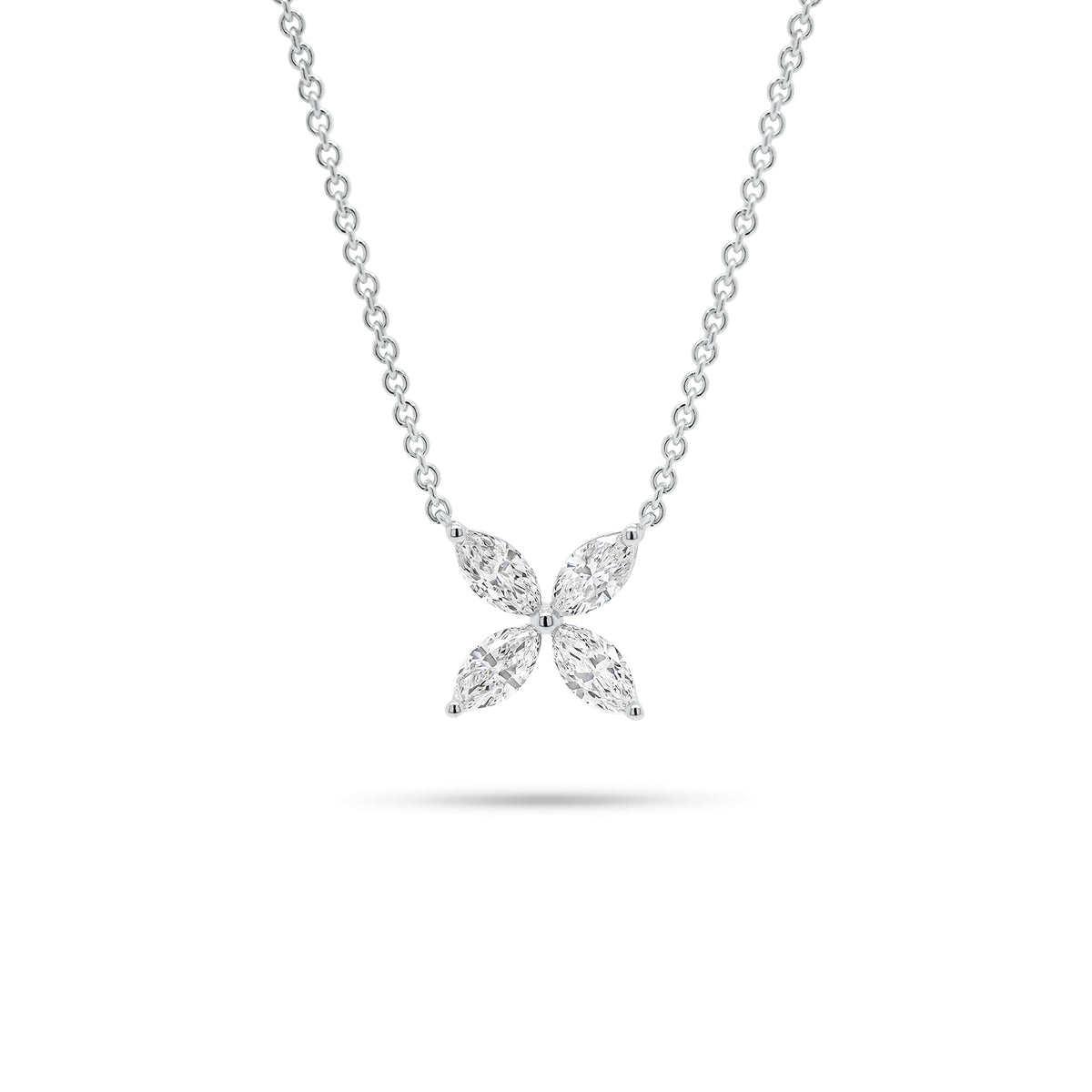 Marquise Diamond Simple Flower Pendant Necklace - 18K gold weighing 3.55 grams  - 4 marquise-shaped diamonds weighing 0.78 carats