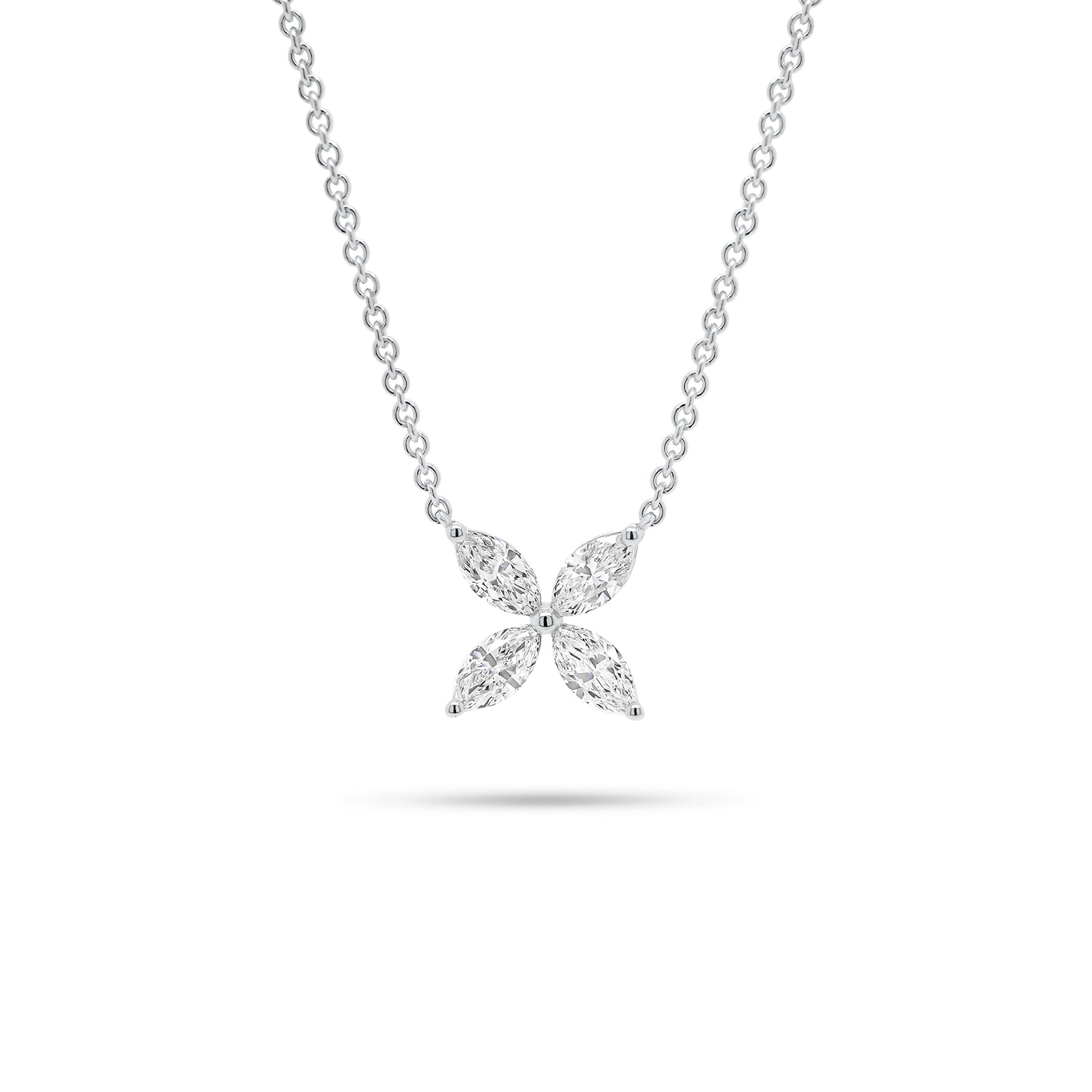 Marquise Diamond Simple Flower Pendant Necklace - 18K gold weighing 3.55 grams  - 4 marquise-shaped diamonds weighing 0.78 carats