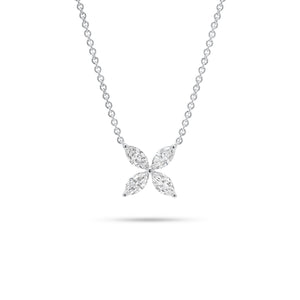 Marquise Diamond Simple Flower Pendant Necklace - 18K gold weighing 3.55 grams  - 4 marquise-shaped diamonds weighing 0.78 carats
