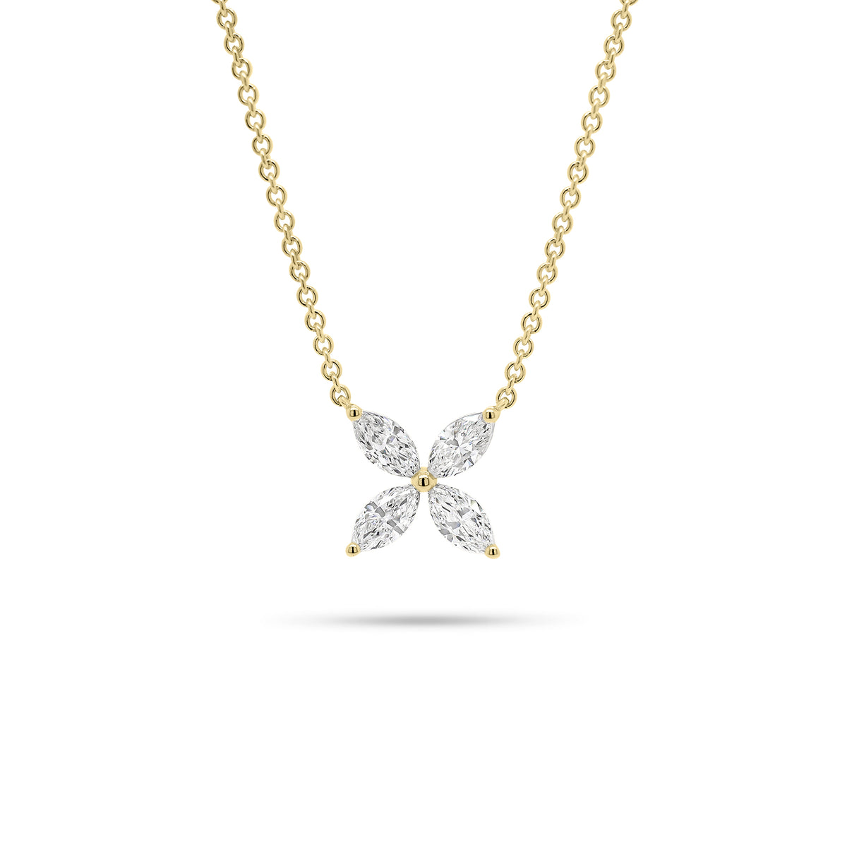 Marquise Diamond Simple Flower Pendant Necklace - 18K gold weighing 3.55 grams  - 4 marquise-shaped diamonds weighing 0.78 carats