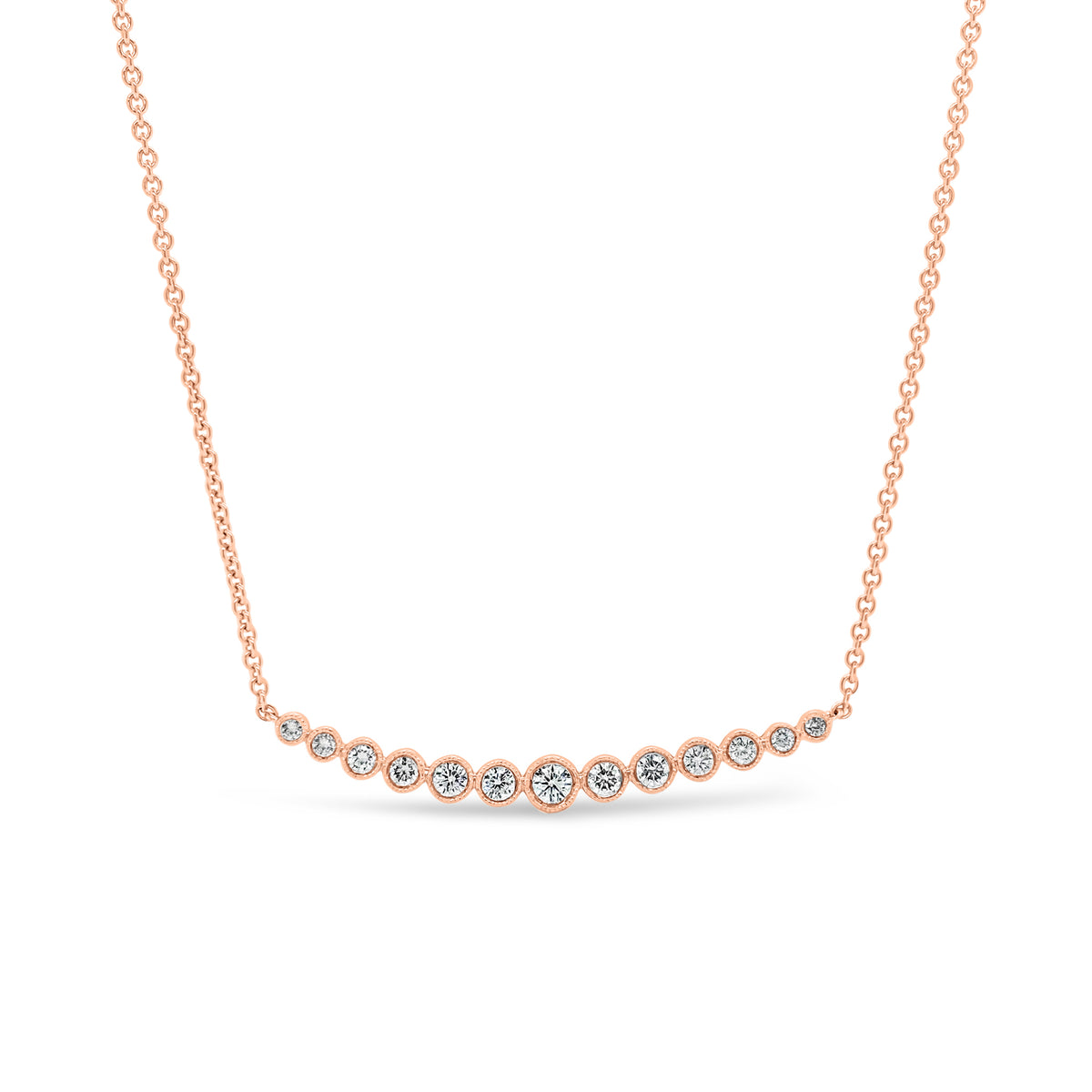 Bezel-Set Diamond Arch Pendant -18K rose gold weighing 3.95 grams -13 round diamonds totaling 0.37 carats