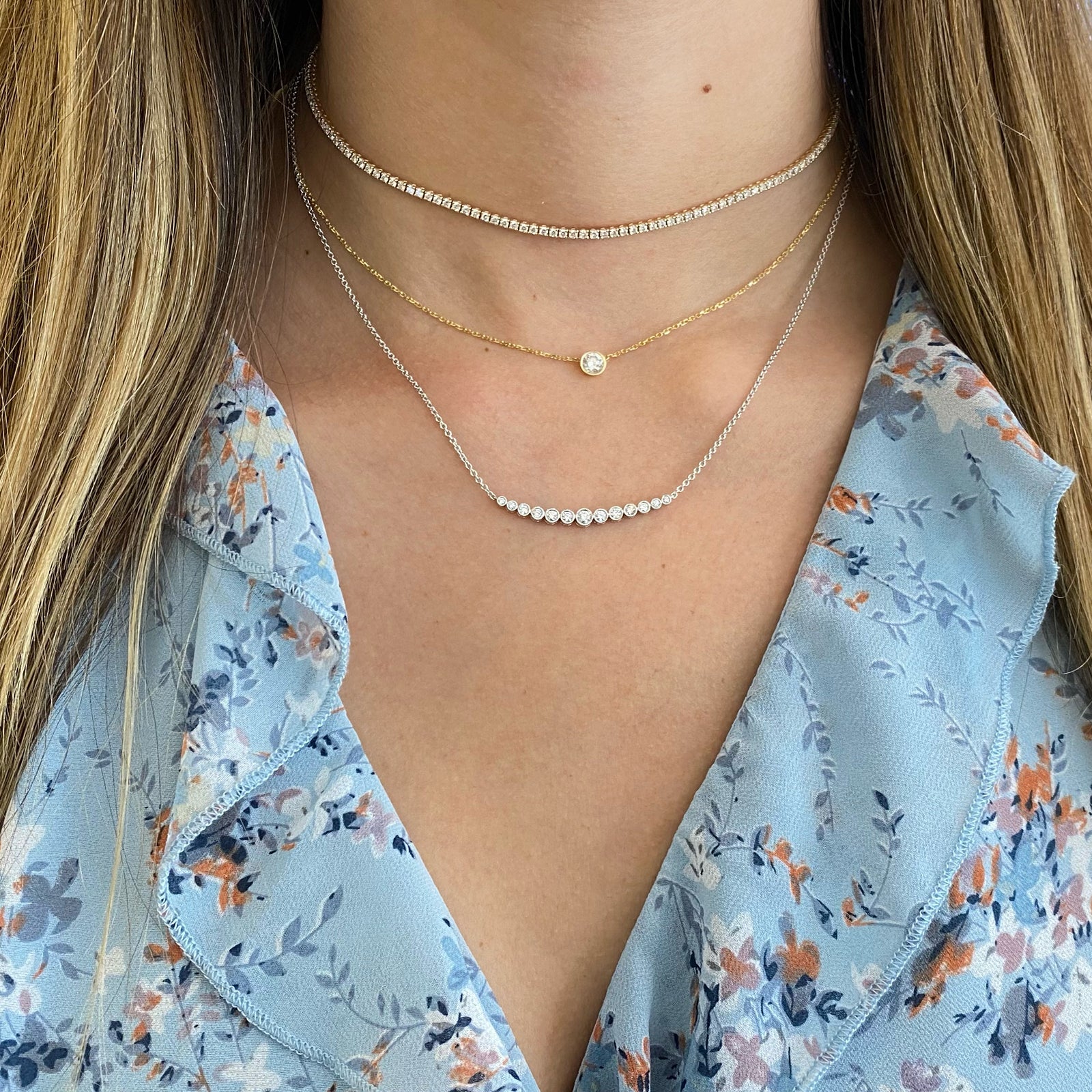 Bezel-Set Diamond Arch Pendant -18K yellow gold weighing 3.95 grams -13 round diamonds totaling 0.37 carats