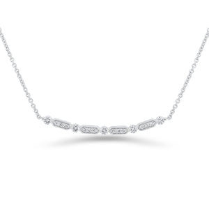 Diamond Bar Station Necklace - 18K white gold weighing 3.75 grams - 5 round diamonds totaling 0.23 carats - 12 round diamonds totaling 0.09 carats