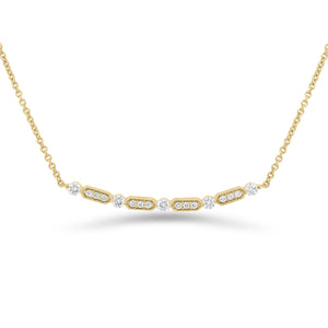 Diamond Bar Station Necklace - 18K yellow gold weighing 3.75 grams - 5 round diamonds totaling 0.23 carats - 12 round diamonds totaling 0.09 carats