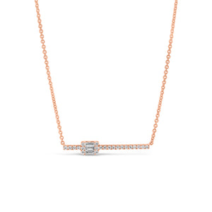 Diamond Bar Pendant with Diamond Rectangle Accent - 18K rose gold weighing 3.08 grams - 22 round diamonds totaling 0.19 carats - 3 straight baguettes totaling 0.13 carats