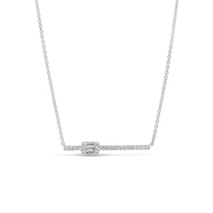 Diamond Bar Pendant with Diamond Rectangle Accent - 18K white gold weighing 3.08 grams - 22 round diamonds totaling 0.19 carats - 3 straight baguettes totaling 0.13 carats