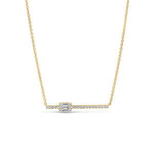 Diamond Bar Pendant with Diamond Rectangle Accent - 18K yellow gold weighing 3.08 grams - 22 round diamonds totaling 0.19 carats - 3 straight baguettes totaling 0.13 carats
