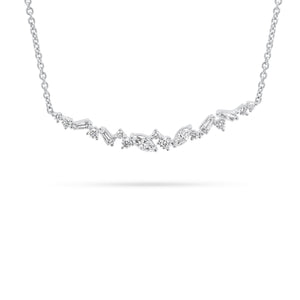 Mixed Cut Diamond Bar Necklace  - 18K gold weighing 3.48 grams  - 2 marquise-shaped diamonds totaling 0.18 carats  - 11 round diamonds totaling 0.19 carats  - 4 tapered baguettes totaling 0.17 carats