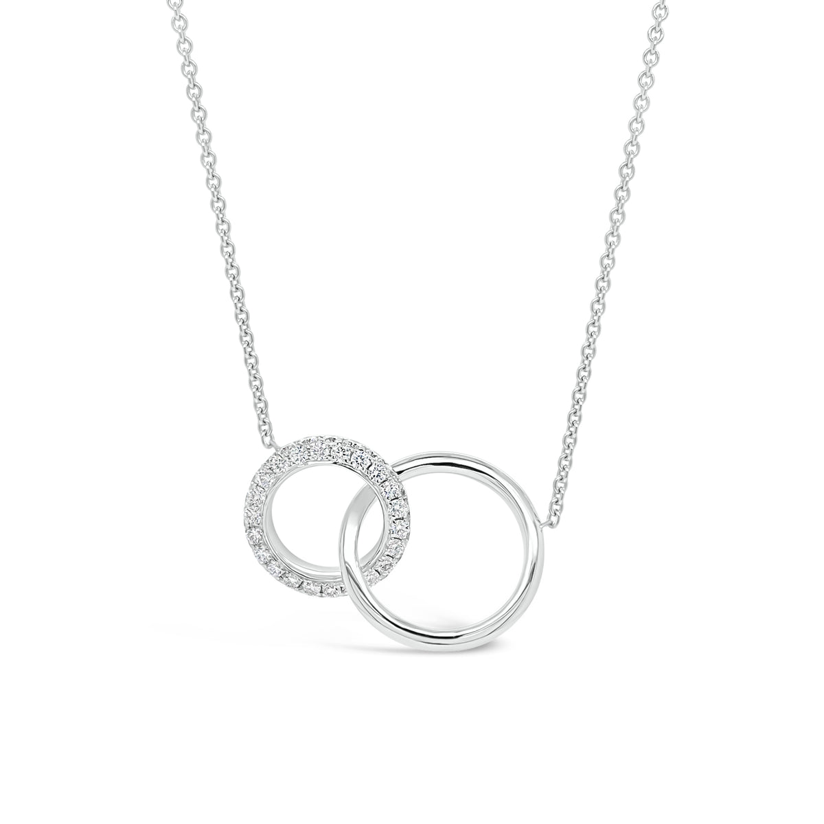 Diamond Interlocking Links Necklace  -18K gold weighing 5.46 grams   -44 round diamonds totaling 0.59 carats