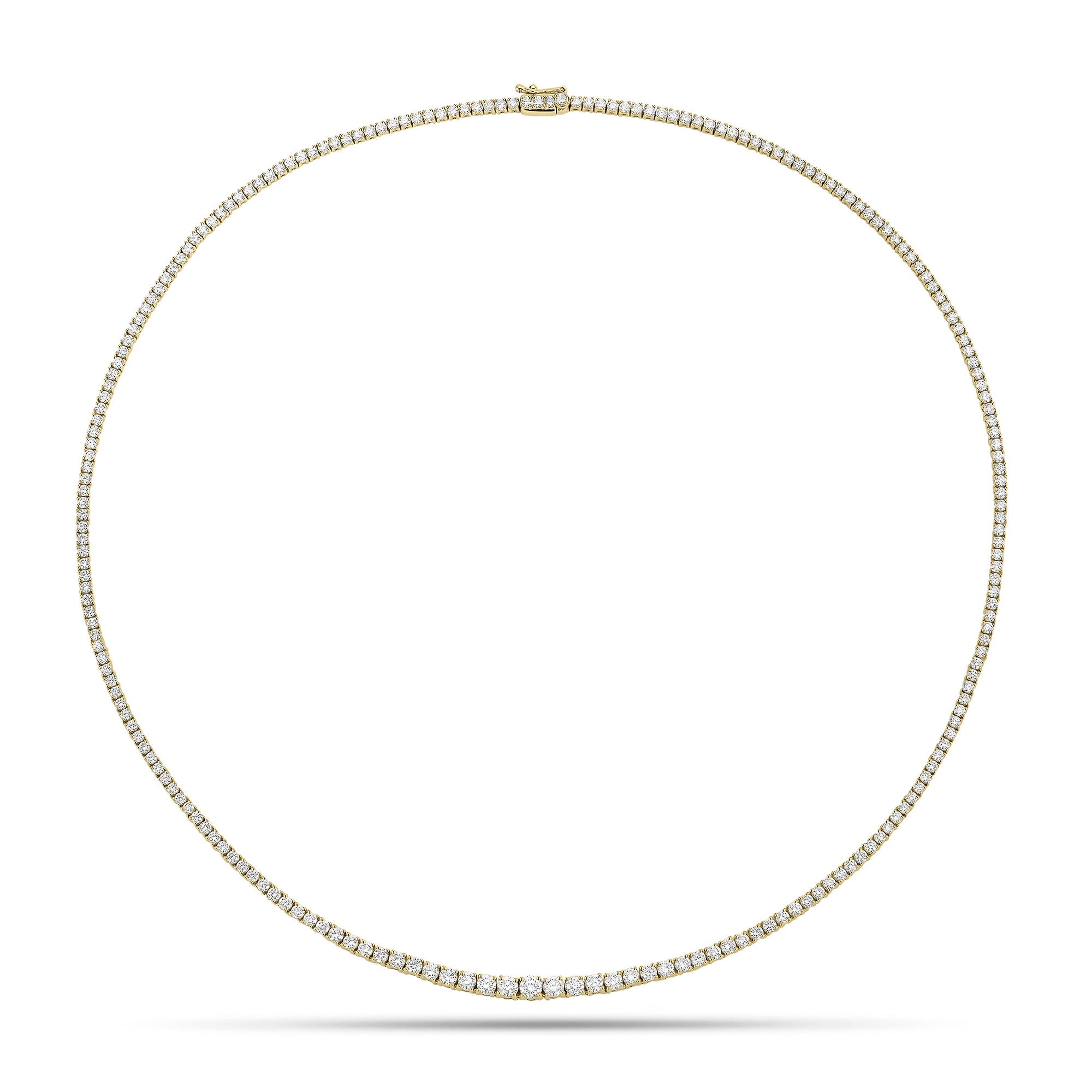 4.94 ct Diamond Graduated Tennis Necklace - 18K gold weighing 15.03 grams  - 216 round diamonds weighing 4.94 carats