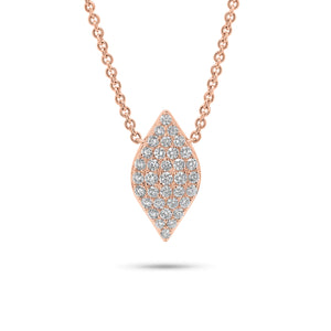 Solid 18k rose gold weighing 3.99 grams with 35 round diamonds weighing 0.38 carats Pave Diamond Marquise Pendant Necklace | Nuha Jewelers