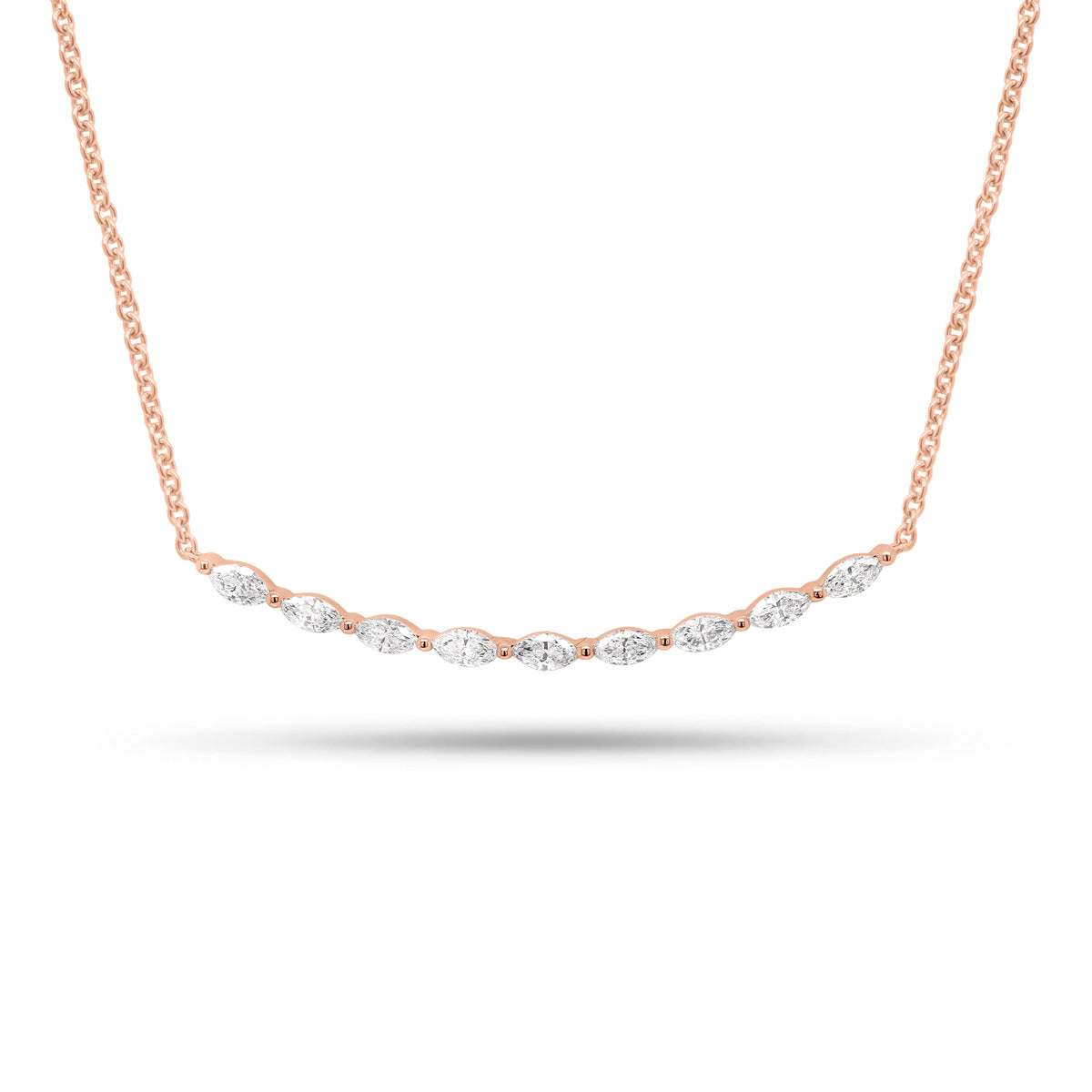 Diamond Marquise Bar Pendant  - 14K gold weighing 3.18 grams  - 9 marquise-shaped diamonds weighing 0.48 carats