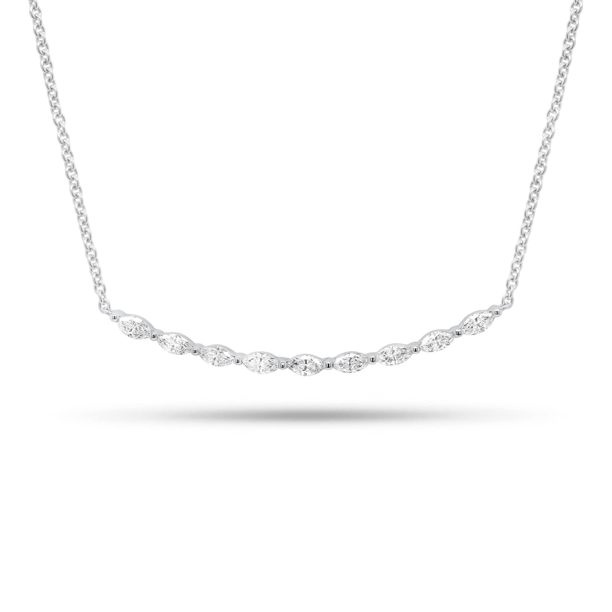 Diamond Marquise Bar Pendant  - 14K gold weighing 3.18 grams  - 9 marquise-shaped diamonds weighing 0.48 carats