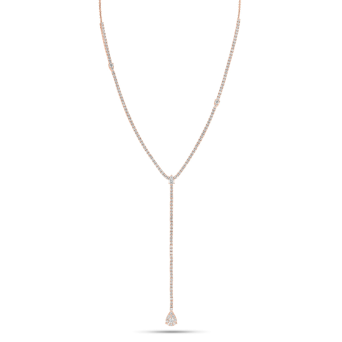 Diamond teardrop lariat necklace - 18K gold weighing 12.96 grams  - 167 round diamonds weighing 3.44 carats