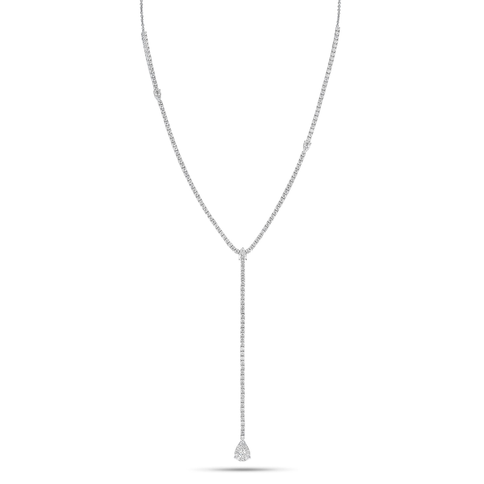 Diamond teardrop lariat necklace - 18K gold weighing 12.96 grams  - 167 round diamonds weighing 3.44 carats