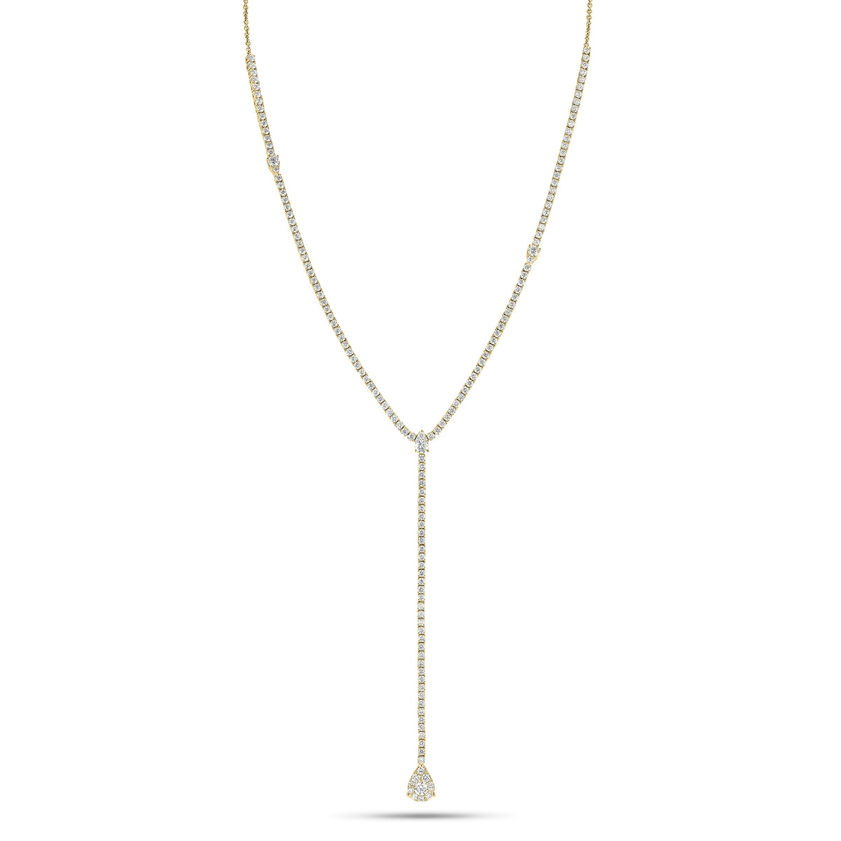 Diamond teardrop lariat necklace - 18K gold weighing 12.96 grams  - 167 round diamonds weighing 3.44 carats