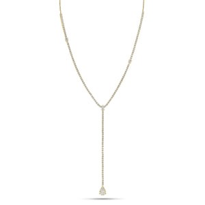 Diamond teardrop lariat necklace - 18K gold weighing 12.96 grams  - 167 round diamonds weighing 3.44 carats