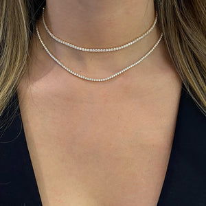 Female Model Wearing 3.41 ct Diamond Tennis Necklace  - 14K gold weighing 9.20 grams  - 121 round diamonds totaling 3.50 carats