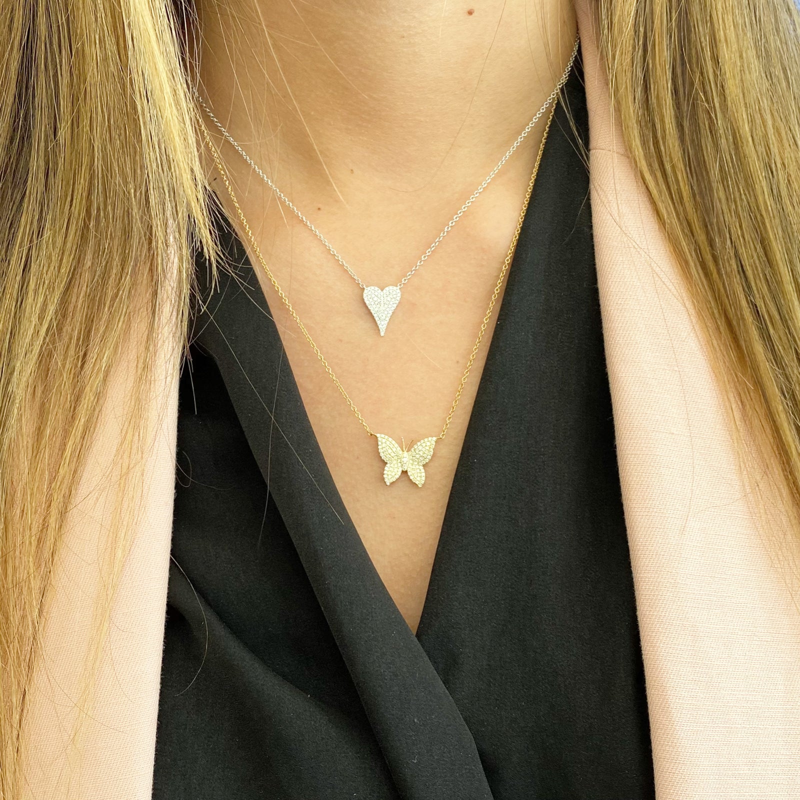 Pave Set Full-cut Diamond Small Heart Pendant Necklace  -14K gold weighing 2.85 grams  -73 full cut round diamonds weighing 0.24 carats