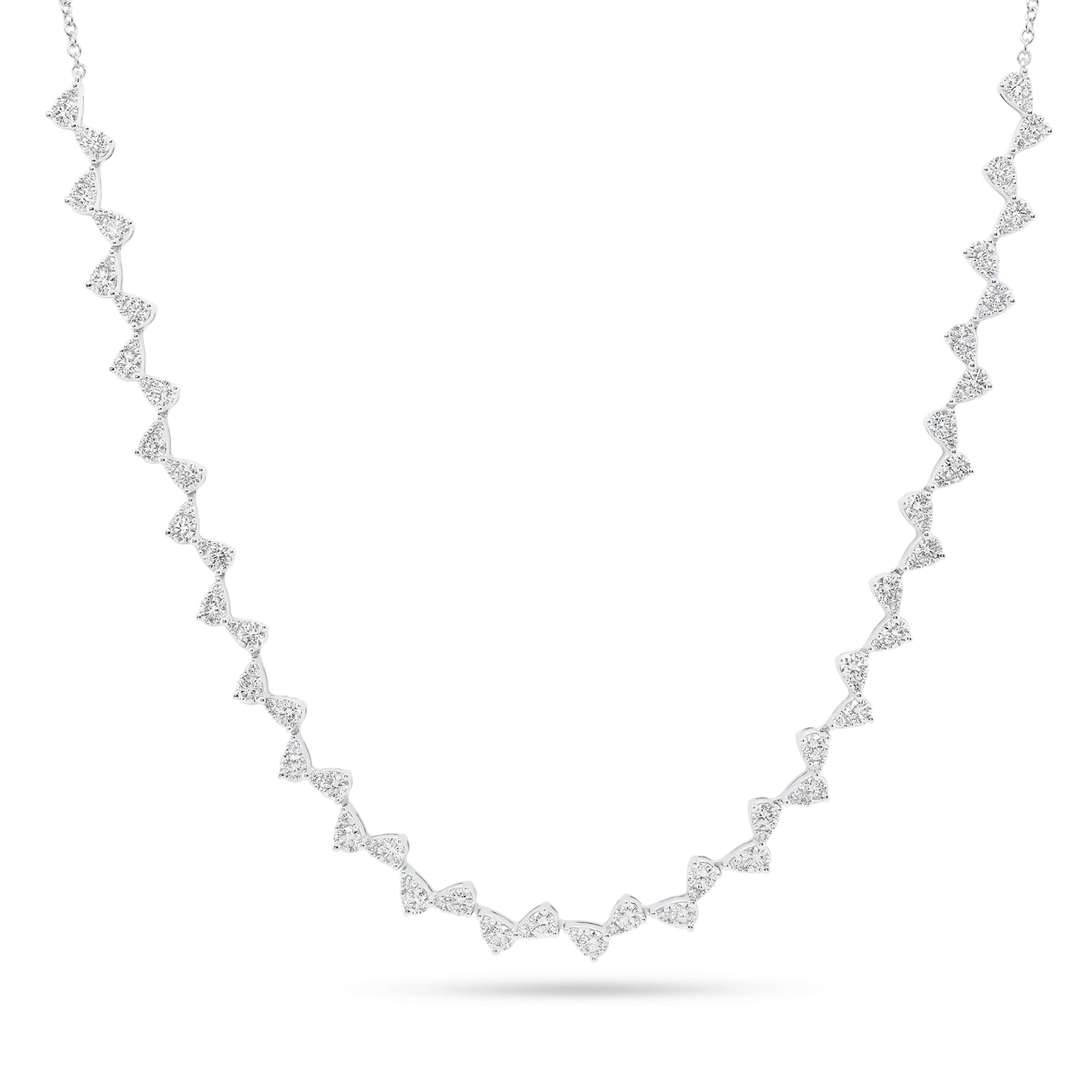 Diamond Zigzag Fashion Necklace  -14K gold weighing 8.52 grams  -48 round diamonds weighing 2.39 carats  -48 round diamonds weighing 0.25 carats