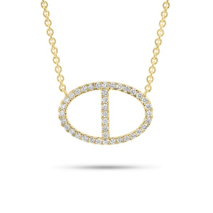 Diamond Oval Link Pendant Necklace  - 18K gold weighing 3.80 grams  - 39 round diamonds weighing 0.24 carats