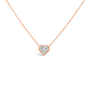 Diamond Tiny Heart Necklace  -18K gold weighing 2.58 grams  -8 princess-cut diamonds totaling 0.24 carats