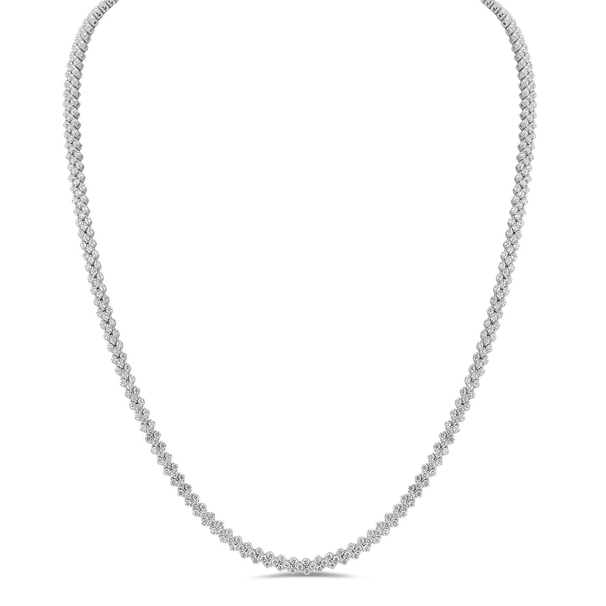small diamond multi-row tennis necklace - 14K gold weighing 20.52 grams  - 453 round diamonds weighing 5.92 carats