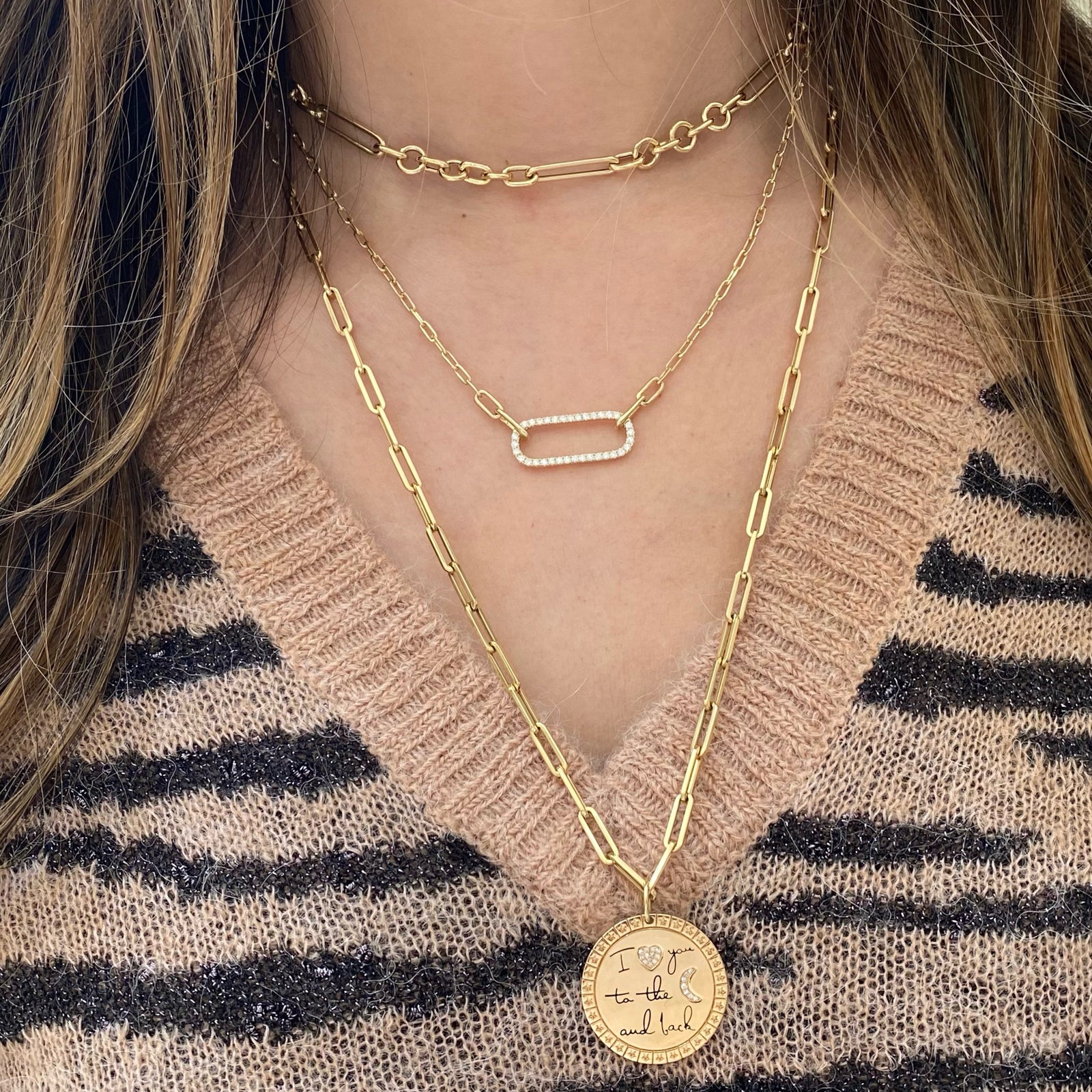 Diamond Open Link Pendant  -14K gold weighing 7.28 grams  -34 round diamonds totaling 0.44 carats