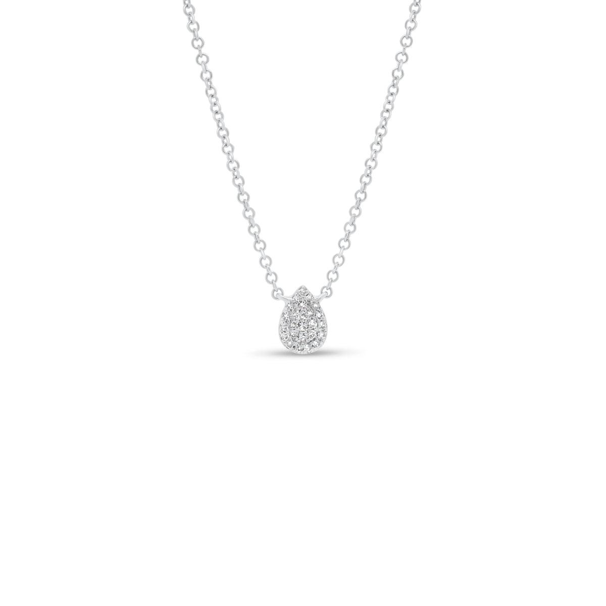 Pave Diamond Teardrop Pendant  - 14K gold weighing 1.61 grams  - 25 round diamonds totaling 0.06 carats