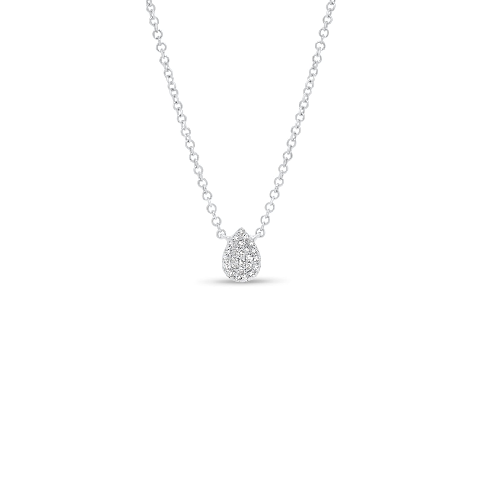 Pave Diamond Teardrop Pendant  - 14K gold weighing 1.61 grams  - 25 round diamonds totaling 0.06 carats