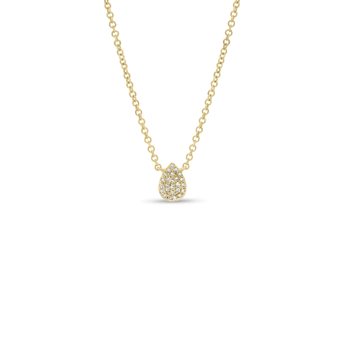 Pave Diamond Teardrop Pendant  - 14K gold weighing 1.61 grams  - 25 round diamonds totaling 0.06 carats