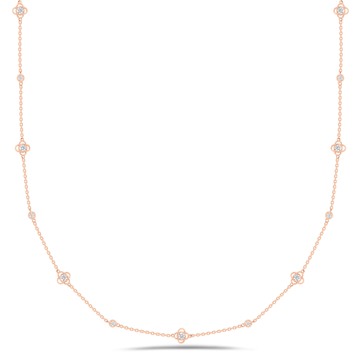 Diamonds by the Yard with Trefoils  - 14K gold weighing 5.83 grams  - 15 round diamonds totaling 0.90 carats