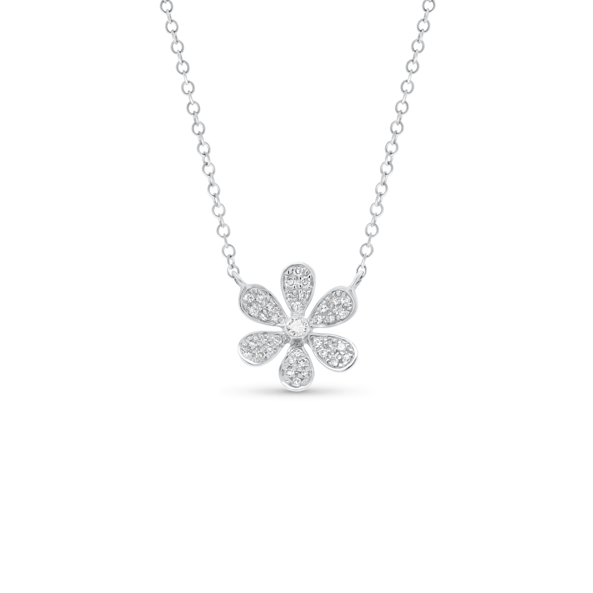 Diamond Daisy Necklace in 9ct White Gold (0.03ct) | Hockley Jewellers