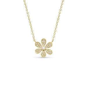 Round Diamond Daisy Necklace  - 14K gold weighing 1.80 grams  - 37 round diamonds totaling 0.12 carats