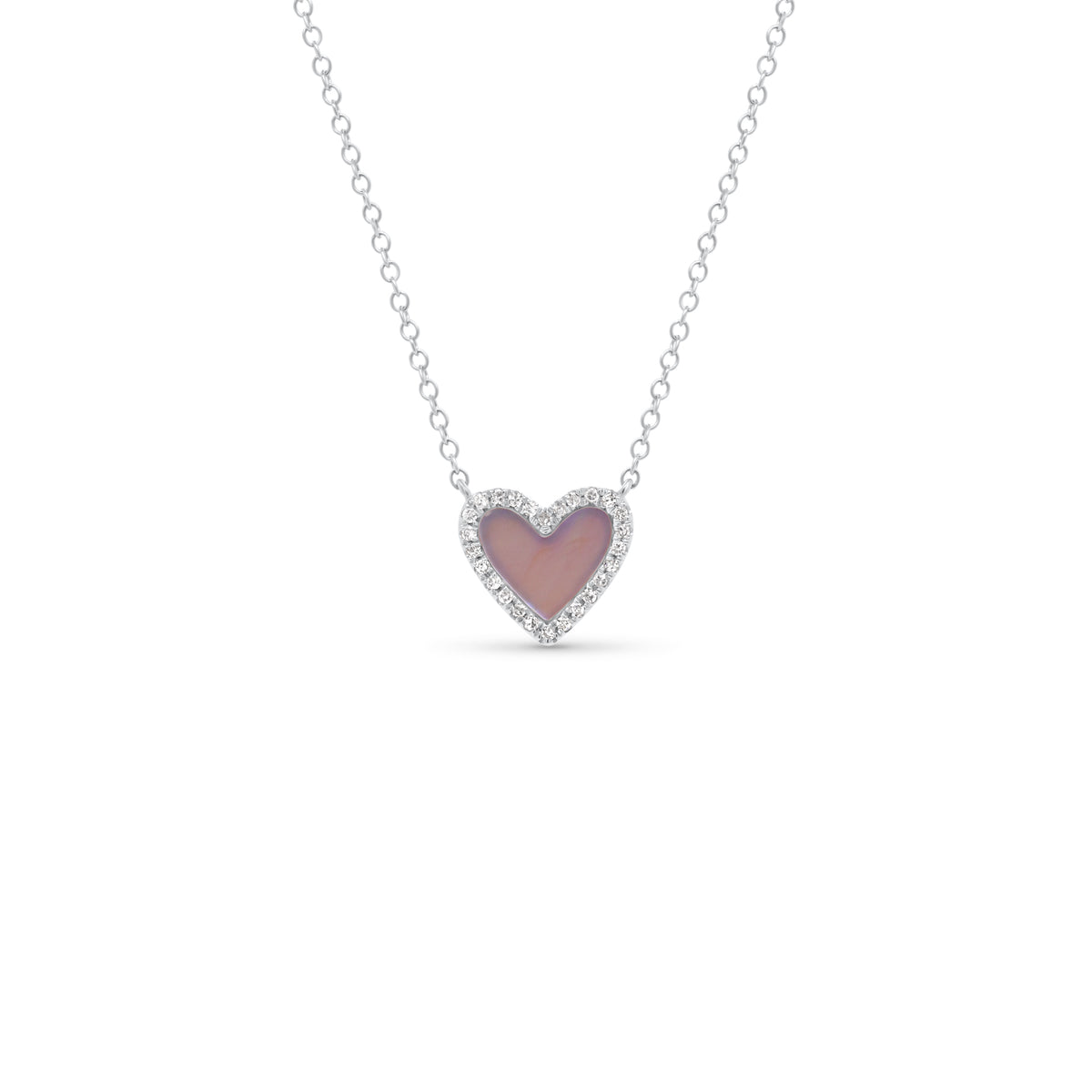 Mother of Pearl & Diamond Small Heart Pendant  - 14K gold weighing 1.57 grams  - 26 round diamonds totaling 0.07 carats  - Mother of pearl