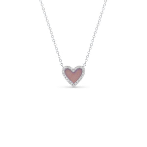 Mother of Pearl & Diamond Small Heart Pendant  - 14K gold weighing 1.57 grams  - 26 round diamonds totaling 0.07 carats  - Mother of pearl