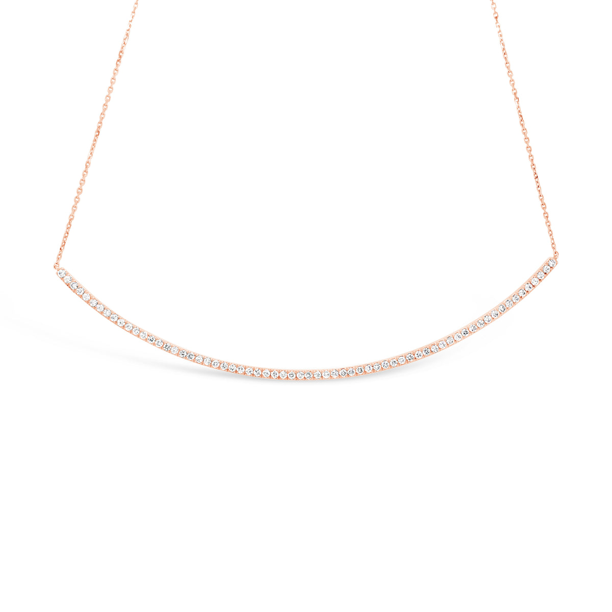 4" Diamond Bar Necklace -14K rose gold weighing 5.0 grams -65 round diamonds totaling 1.11 carats