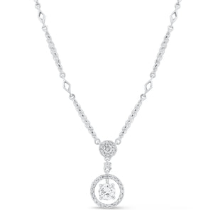 Diamond Halo Necklace with Twist Links - 18K white gold weighing 7.42 grams - 32 round diamonds totaling 0.32 carats - 0.45 ct diamond (GIA-graded G-color, SI1 clarity)