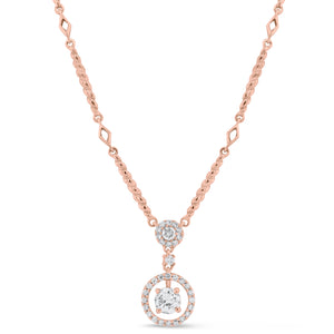 Diamond Halo Necklace with Twist Links - 18K rose gold weighing 7.42 grams - 32 round diamonds totaling 0.32 carats - 0.45 ct diamond (GIA-graded G-color, SI1 clarity)