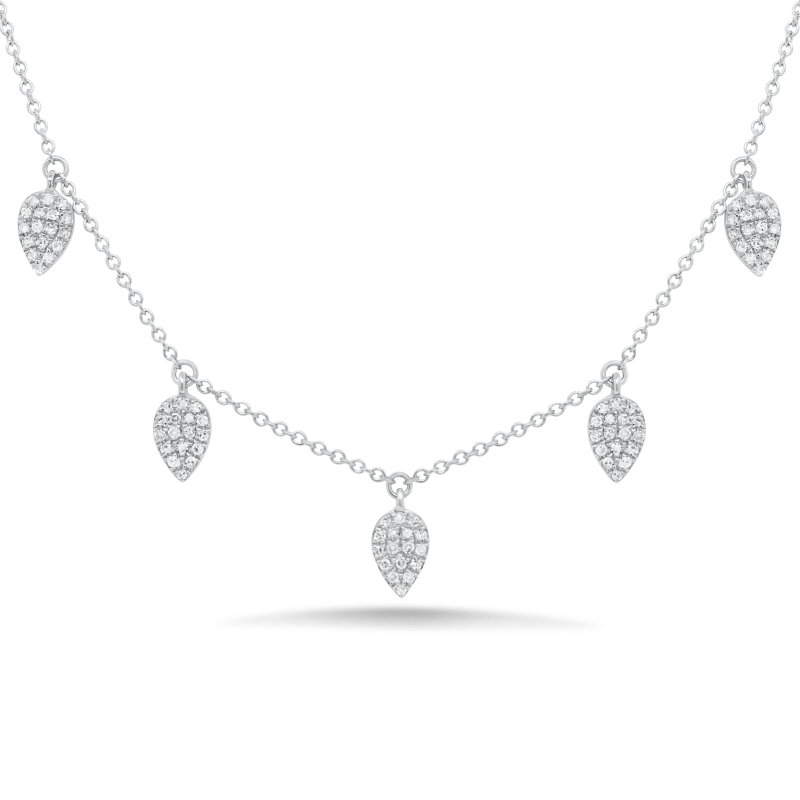 Diamond Petals Dangle Necklace  - 14K gold weighing 2.04 grams  - 85 round diamonds totaling 0.20 carats